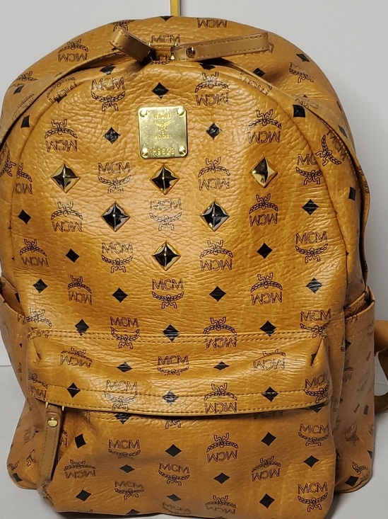 MCM Handbags - Authentic MCM Cognac Logo Monogram Backpack-Large
